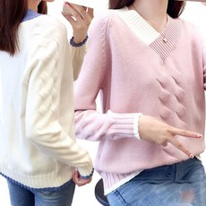 리더스타 여성스웨터 핑크+화이트 2장 루즈핏 스웨터 니트