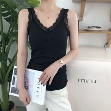 CHIC 레이스 기모 융 브라탑 탱크탑 이너 크롭탑 끈나시 여성 겨울 가을 이너웨어 두꺼운 캡 포함 보온 상의