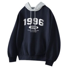언탭트 스튜디오 UNTAPPED STUDIO 1996 그래픽 오버핏 배색 후드티셔츠 네이비