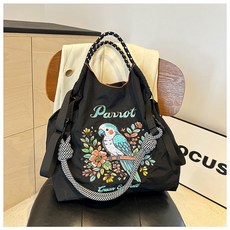 CuteQueen 귀여운여왕 일본식 통근 나일론 자수 대용량 숄더 에코백 큐티 토트백