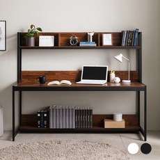 [미즌하임] 켈트 선반책상 1750L [블랙/화이트] 철제 테이블, 색상:블랙