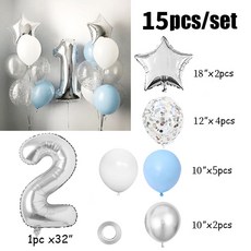 실버 블루 숫자 별 호일 풍선 생일 파티 장식 소년 1 2 3 4 5 6 7 8 9 세 용품 15, Set, Silver Blue 2, 1개