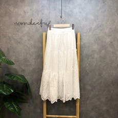 라임브릿지 율와이 펀칭 롱 후레아 밴딩 스커트