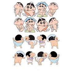 YAPOGI 짱구 욕실 스티커 귀여운 인테리어 방수 스티커 세트, 4종세트(32장입)