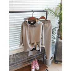 배색 후드 트레이닝 상하의 세트
