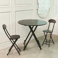 픽차 다용도 접이식 식탁 테이블 접이식 의자, 원형 테이블 블랙 1개+의자 블랙 2개