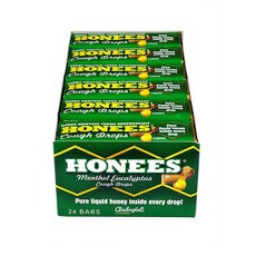 허니스 멘솔 유칼립투스 꿀 목캔디 사탕 24팩 Honees Menthol Eucalyptus Cough Drops 9-Drop Bars 24 Pack, 단일상품