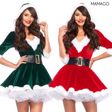 [마마고]여자 산타클로스 후디 원피스+풍성한 패티코트+벨트 파티 드레스 크리스마스 코스튬