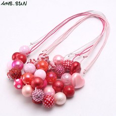 MHS.SUN 발렌타인 데이 쥬얼리 여자 아기 하트 비즈 목걸이 키즈 조정 가능한 로프 목걸이 선물 Chunky Child Jewelry|체인목걸이|
