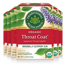 Traditional Medicinals Tea Organic Throat Coat Supports Throat Health 96 Tea Bags (6 Pack), 1개