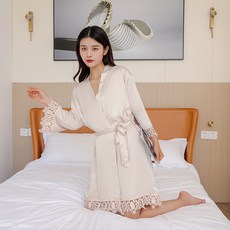관능적인 무지 V넥 가운 수술 가운 얇은 가디건 실크 여성실내복 shuiyi