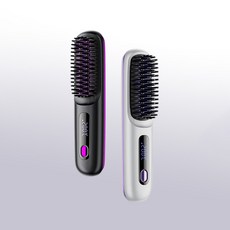 1+1 충전형 무선 빗 고데기 뿌리 볼륨 휴대용 헤어 스타일러 브러쉬, 블랙+블랙