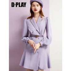 더블 원피스 버튼 정장 오피스 트렌치 드팔라 가을 퍼플 긴팔 무드 미니