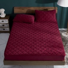 퀼트 두꺼운 매트리스 커버 크리스탈 벨벳 침대보 부드럽고 따뜻한 침대 커버 킹 퀸 싱글 더블 맞춤형, BurgundyBurgundy