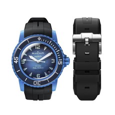 BONACE 블랑팡 견본용 스트랩 곡선형 부드러운 고무 방수 교체 Swatch Blancpain 50 Fathoms용 x 남성용 여성용 22mm 퀵 릴리즈 밴드 제거 도구 키, 블랙