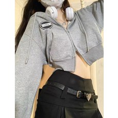 Deeptown 여성용 레터 프린트 크롭 후드 하라주쿠 짧은 후드 스웻셔츠 긴팔 크롭탑 한국 스트리트웨어