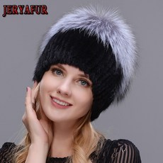 JERYAFUR 리얼 슬리버 폭스 모피 모자 여성용 자연 밍크 모피 겨울 모자 여성용 로즈 라인 석 패치 워크 믹스 컬러 Beanies|스컬리스 & 비니즈|