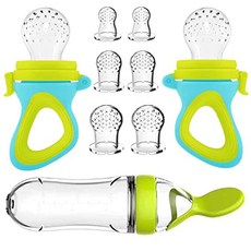 Baby Food Feeder Fresh Food - 2 Pack Fruit Feeder Pacifier 6 Different Sized Silicone Tee (Green), Green