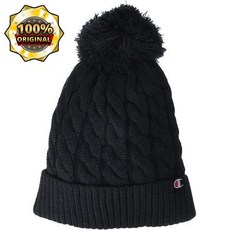 Champion Womens Cable Pom Beanie, Black
