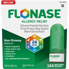 Flonase 플로나아제 알레르기 비강 스프레이 24시간 비졸음 약 계량 144 Sprays, 18.2g, 1개