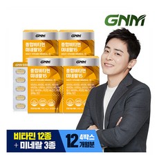 [GNM자연의품격] 멀티 종합비타민 미네랄 15종 4박스 선물세트 (총 12개월분), 90정, 4개