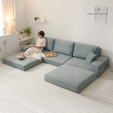 홈인홈 쏘웰 아쿠아텍스 카우치형 4인 좌식소파 +스툴세트_H07, 아이보리, 카우치 A형_ (오른쪽)