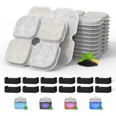 Baofum 고양이 크리스탈 반려동물 분수 필터 101온스 3L 분수에 맞는 12팩 교체 트리플 시스템12개 12 스펀지 Q1700425, Square-12 Filters+12 Sponges, 1개