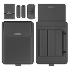 맥북에어 M2 13인치 노트북 가죽 파우치 세트 거치대 겸용 슬리브 가방, 블랙