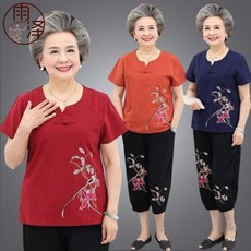 중년여성의류 엄마옷 미시 할머니 여성복 여름옷 면마 세트 노인 반팔 부인복 60세 70 엄마 옷