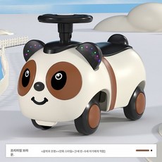 1 3세 유아용 판다 디자인 음악 스윙카 글라이더 사륜 장난감 차 밸런스 카 넓은 바퀴, 고급 브라운 + 음악 및 조명 + 조용한 내마모성 휠, 1개