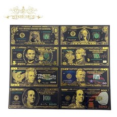 최고의 가격 풀 세트 8pcs 미국 1-100 달러 금 은행권 다채로운 세계 돈 기념품 황금 은행 메모 드롭 선박