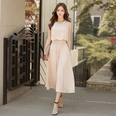 일상화보 라렌 나시 주름 플리츠여성 롱원피스 리뷰후기