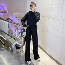 트레디스 그레이 봄가을 계절 맥시 와이드팬츠 후드티셔츠 여성 긴소매 캐주얼 룩 커버 스타일리쉬 외국