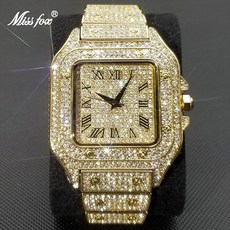 MISSFOX 남성 다이아몬드 시계 브랜드 힙합 스타일 bling 시계 남성 패션 방수 남성 시계 2024 신형