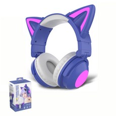 고양이헤드셋 귀여운 게임용 고양이 귀 헤드셋 마이크 무선 헤드폰이있는 제어 rgb 조명 7.1 스테레오 pc 전화 용 ps4 소녀 게이머 코스프레, 보라색 상자