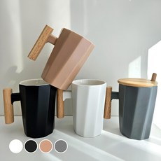 각진 우드 고급 머그컵 4종 380ml, 화이트 + 블랙 + 그레이 + 베이지, 1개 혼합색상, 1세트