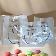 위드레니 HDPE 손잡이 비닐쇼핑백 M자형 포장 봉투 스마일 50P, 50매입, 반투명, 소형(20*30)
