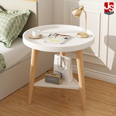 JS리빙 2단 원형 티테이블 협탁 오픈 보조 책상 인테리어 사이드 테이블 거실 수납 선반 소파 미니 원목 진열대 신혼집 내추럴 정리함 / Living#모델명:DC-Dr848001w, 1개