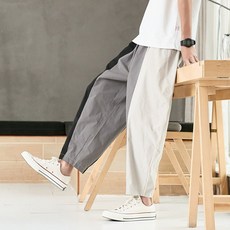 남자와이드팬츠 여름시즌 유행 차이나스타일 9부바지 루즈핏 오버사이즈 남자바지 대비색상 무 와이드팬츠