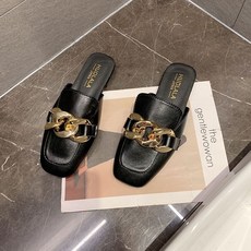 여성 라운드토 빅체인 여름 뮬 슬리퍼 블로퍼 2.5cm
