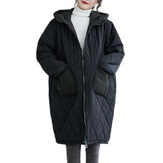도오빠 크루밍 여성 롱 야상 점퍼 블랙 후드 집업 누빔 퀼팅 사파리 따뜻한 여자점퍼 겨울 아우터 프리사이즈