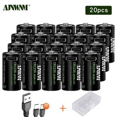 자동차 교체 대용량 AJNWNM-CR123A 배터리 2600mWh 3.7V 충전식 리튬 이온 16340 배터리 LED 손전등 16350 RCR123 + USB 타입-c 케이블, CHINA_20 pcs 16340 battery