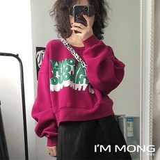 아이엠몽 여성 프린팅 맨투맨 스트릿패션 힙한 핫핑크 다크핑크 레터링 숏맨투맨 데일리룩 라운드넥 긴팔티(BB225703HB) 오우
