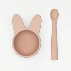 메이비베이비 아기 이유식 용기 스푼세트 아기식판 실리콘 그릇, 토끼, 선택안함, 핑크, 1개