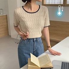 모어렌 라티스 배색 라운드 케이블 니트