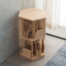 회전책장 이케아 거실 안방 낮은 1단 2단 3단 4단 5단 코너 슬라이딩 책장 수납장 책꽂이 철제책장 책장 돌리기 원목 간이 360 선반 코너 육각형 책장, 원목색 2단