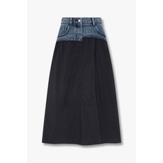보브 데님 우븐 믹스 밴딩 롱 스커트(7114335102) 366446