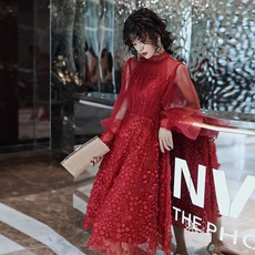 레드 파티 드레스 연말 크리스마스 이브닝 연주복