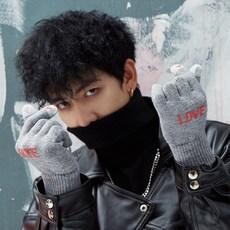 등산용장갑 터치 장갑 남성 겨울 보온 미끄럼방지 야외 라이딩 가을겨울 얇은타입 니트 학생 유행, C03-그레이-LOVE HATE