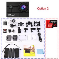 울트라 HD 4K/60fps 24MP WiFi 2 "170D 수중 30M 헬멧 비디오 Go Sport Pro 흔들림 방지 액션 카메라 소니 386 어안 렌즈 포함, 5) Option 2 - As Option Only
